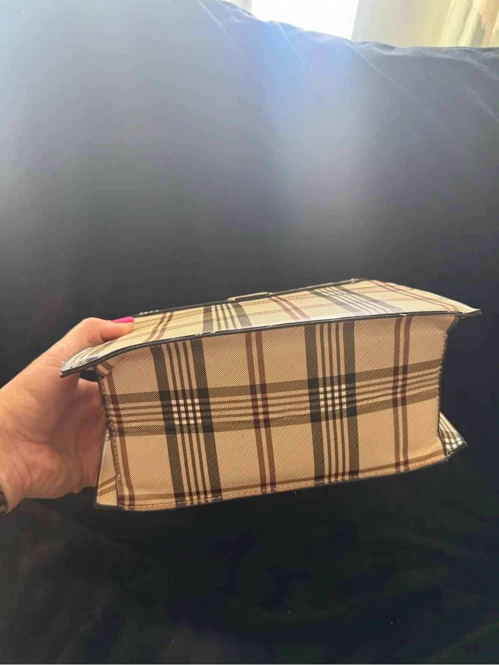Plaid Crossbody Bag in Beige with Gold Hardware vegan leather